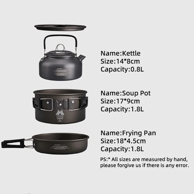 WELLHIKE Portable Camping Cookware Set – Kettle & Frying Pan for 1–2 People 6