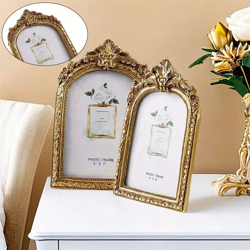 Elegant Vintage European Golden Lace Arch Photo Frame – Ideal for Wedding Decor and Gifts