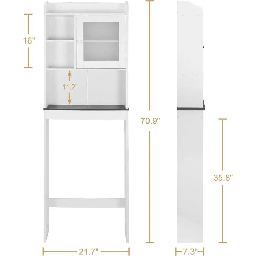 Over The Toilet Bathroom Storage Cabinet Freestanding Wooden Bathroom Organizer with Adjustable Shelves and Glass Door 2