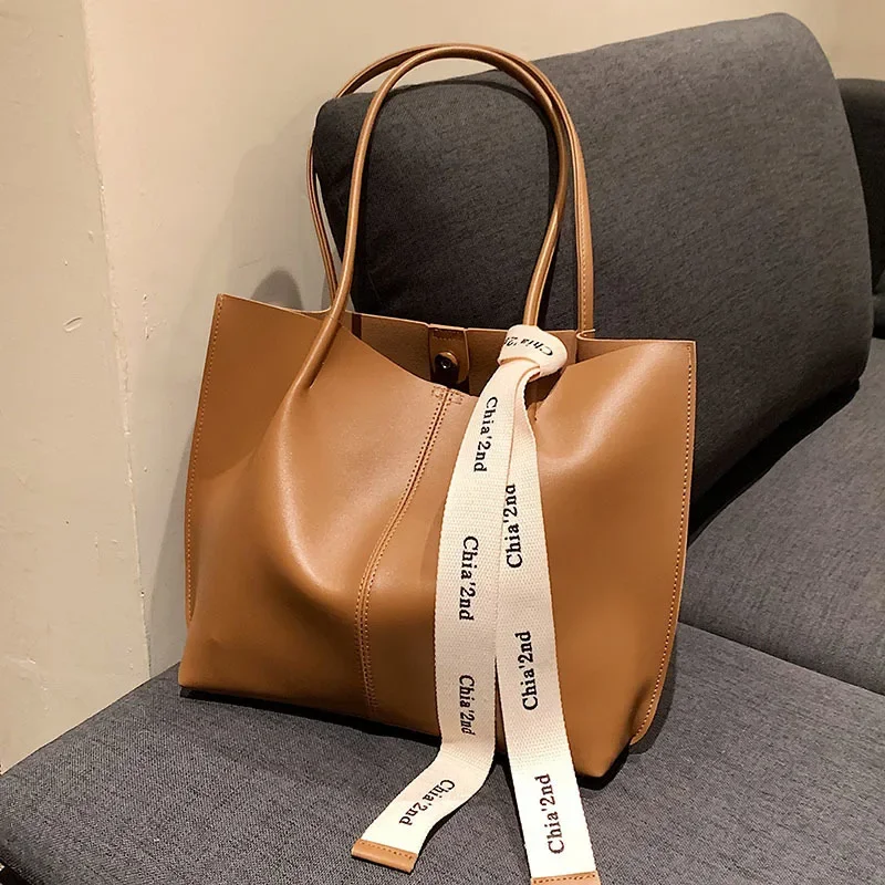 

Retro Texture Women's 2024 Spring New Fashion Ribbon Shoulder Tote Bag Commuter Large Capacity Handbag