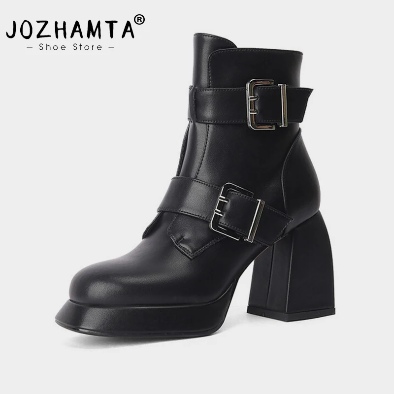

JOZHAMTA Size 34-40 Women Ankle Boots Fashion Platforms 2024 Winter Warm Snow Boots Casual Cow Suede Leather Shoes Woman Newest