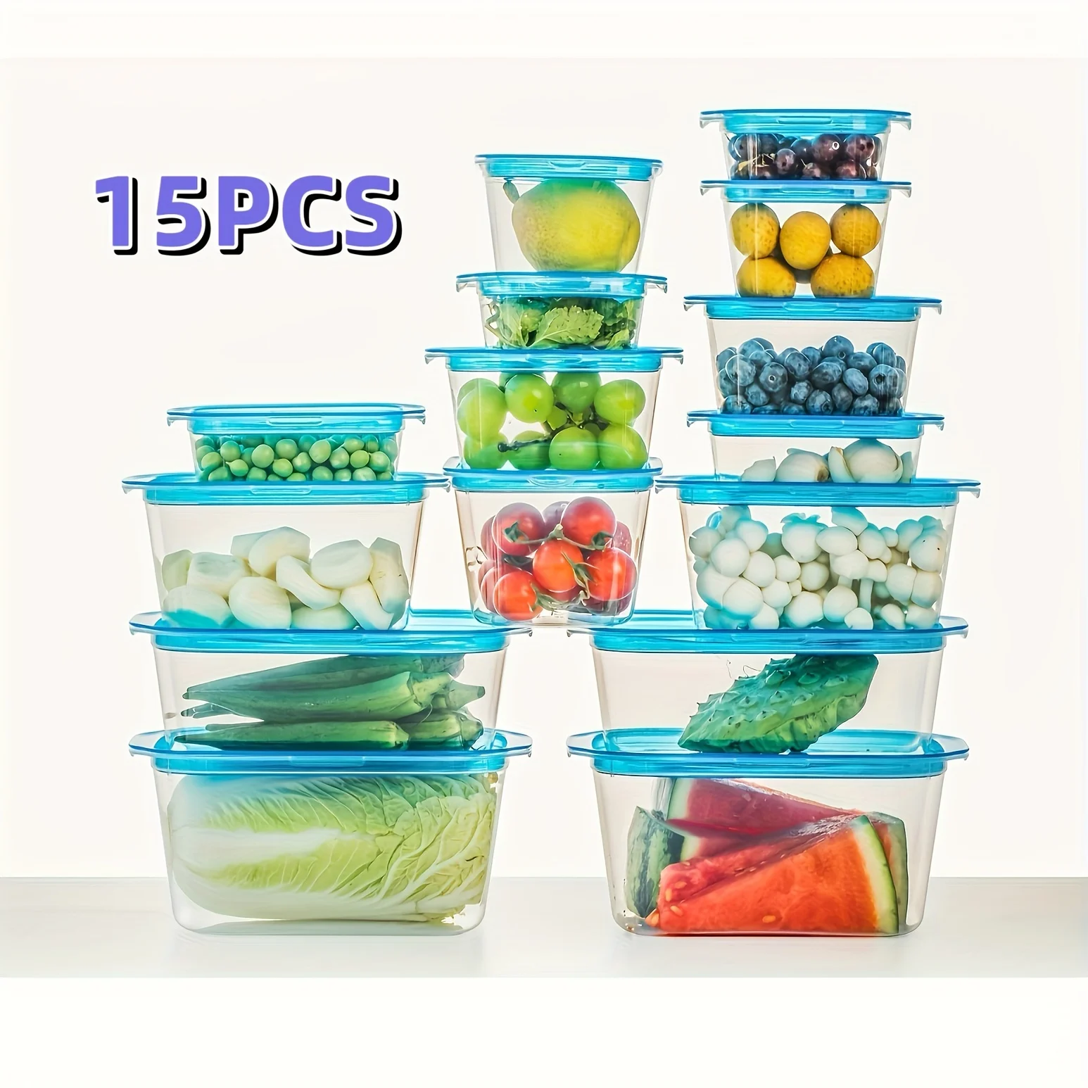15 pcs (with lid)-Plastic Food Storage Containers, Bento Boxes, Lunch Boxes, Reusable Food Storage Containers