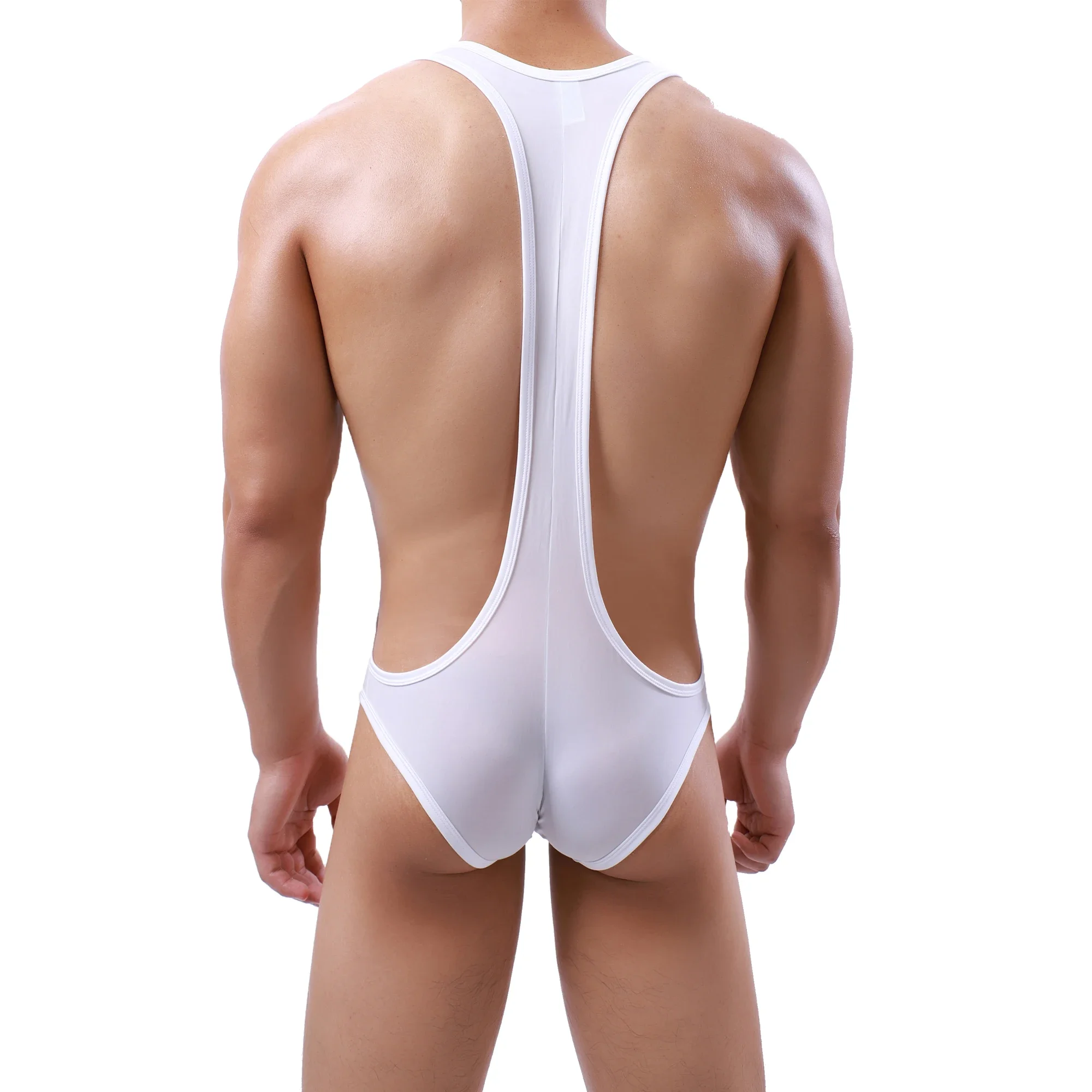 Men Underwear Ice Silk Sexy Mesh Bodysuit Jockstrap Bodywear Wrestling Singlet Leotard Jumpsuit Suspender Teddies