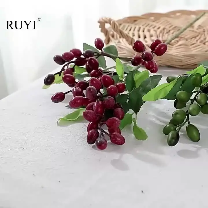 Kunstbloem Olijf Fruit Tak Boeket Groen Bloem Plant Decoratie voor DIY Bruiloft Feest Thuis Tuin Rekwisieten, 1 Stuks Kunstbloemen Boeketten (Kleur: Groen) (G