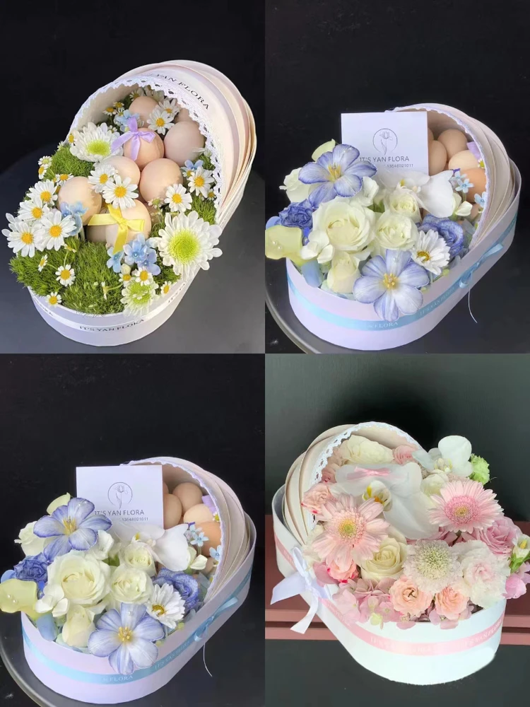 33.5x17.5x21cm Pink Cradle Flower Box Originality Colour Cardboard DIY Portable Flower Egg Basket Fruits Packing Gift Box