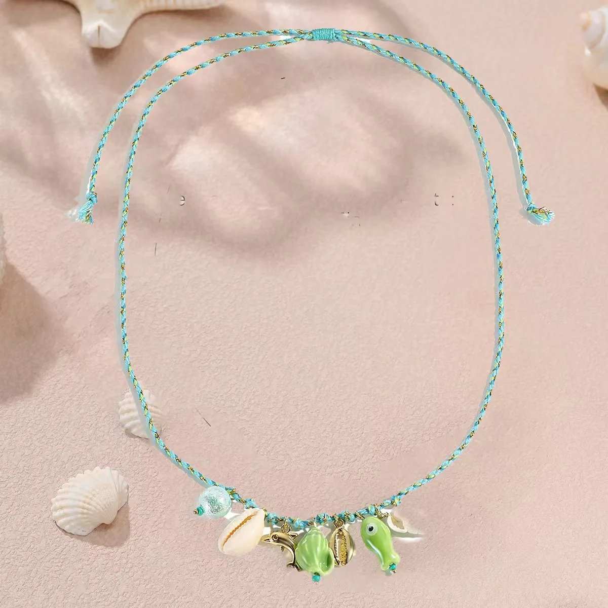 Handmade Rope Ceramic Fish Conch Pendant Necklace for Women Starfish Lava Textured Shell Choker Bohemia Beach Fashion Jewelry