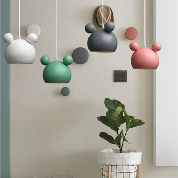 북유럽 싱글 헤드 식당 샹들리에, 식당 바 테이블, 마카롱 어린이 침실 램프, 미키 음식 샹들리에