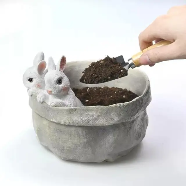 Virág Edény Nyúl Cserepes Díszes Zamatos Aranyos Állati Dekoratív Gyanta Szép Dísz Növényi Az Erkélyre - Image 3