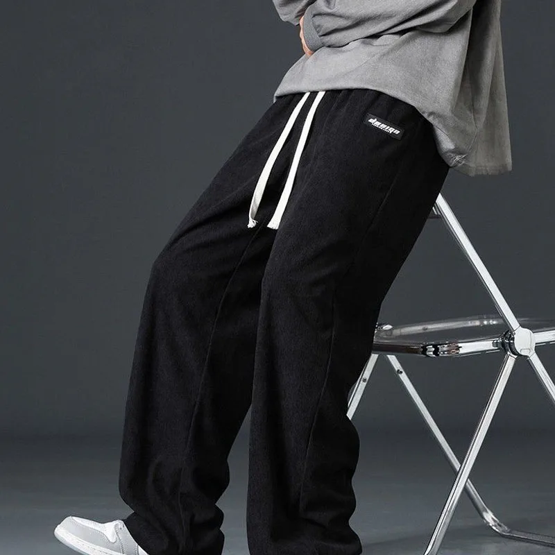 2023 New Spring and Autumn Luxury Corduroy Fashion Versatile Slim Wide Leg Solid Casual Loose Style Men's Straight Leg Pants