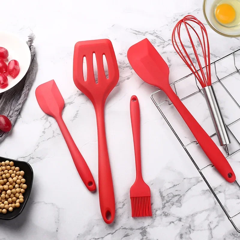 5Pcs Silicone Baking Utensils Set Non-Stick Silicone Cake Spatula Cooking Shovel Whisk Oil Brush Flexible Kitchen Utensils Sets