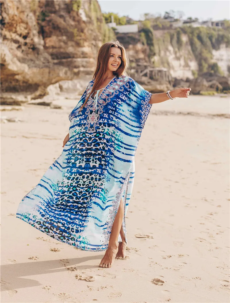 Bohemian Printed Summer Women Beachwear Kaftan Cover ups Beach Dress