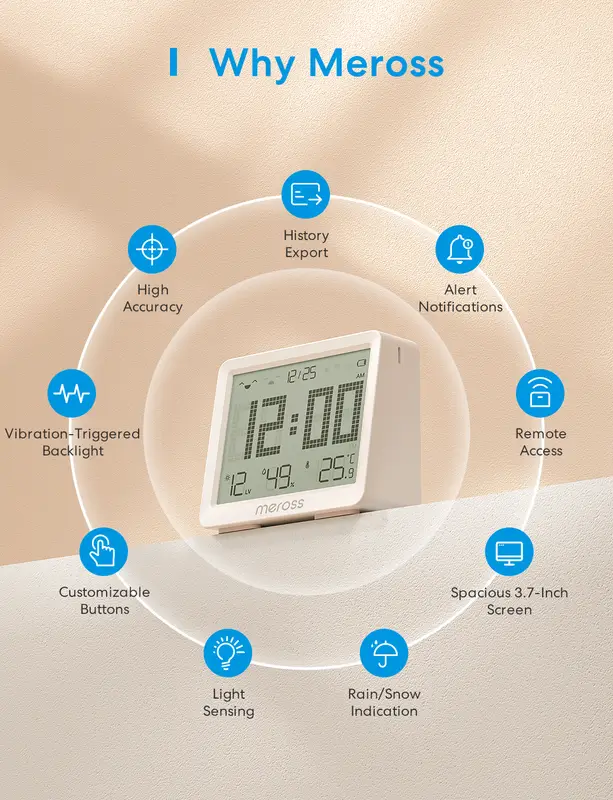 Meross Matter Temperature Humidity Sensor MS130 Hygrometer Thermometer Smart Home Backlight Smart Life Support Alexa - Image 3
