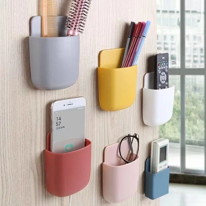 

Wall Mounted Storage Box Mobile Phone Plug Holder Stand Rack Remote Control Storage Organizer Case for Home Office School