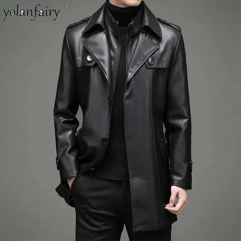 

Chic Genuine Men Clothing Winter New Thick Warm Casual Large Size Men's Jacket Leather Trench Coat F