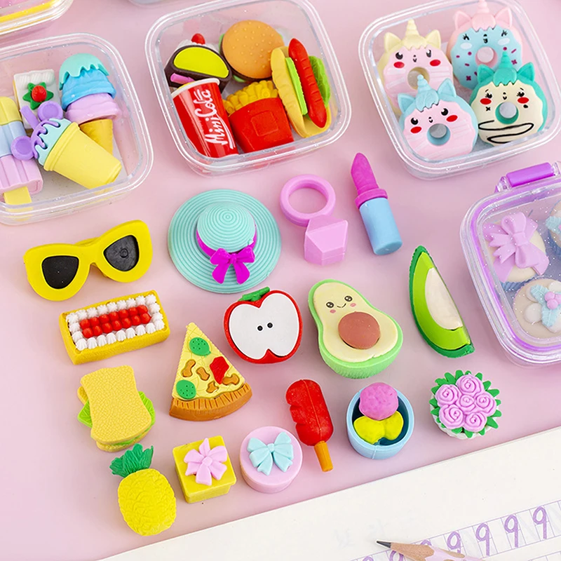 Creative Lunch Box Eraser Set Various Lovely Eraser Soft Pencil School Students Stationery Supplies Exquisite Prize Gifts
