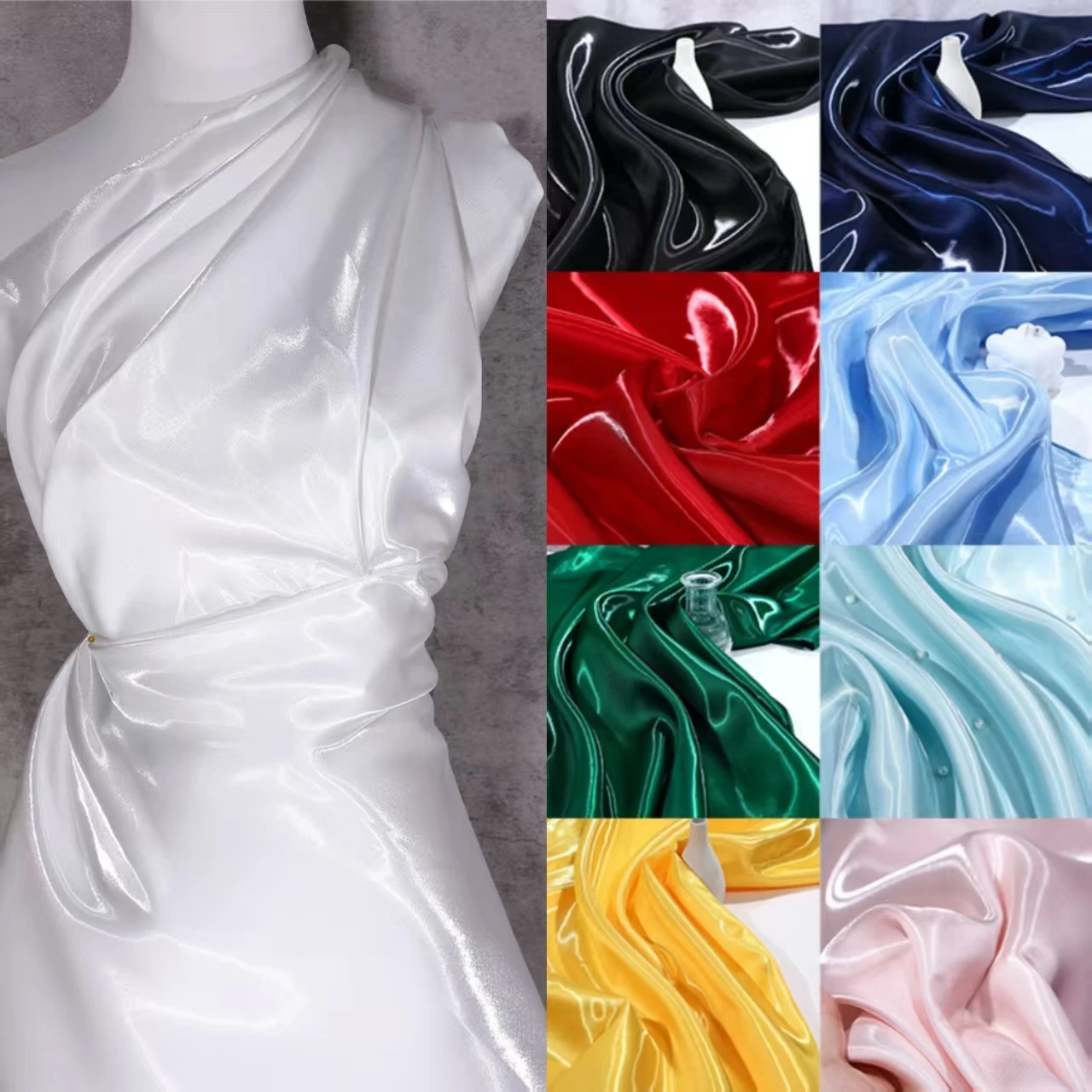 Liquid Water Light Reflective Satin Fabric by the Meter - Smooth, Breathable Finish