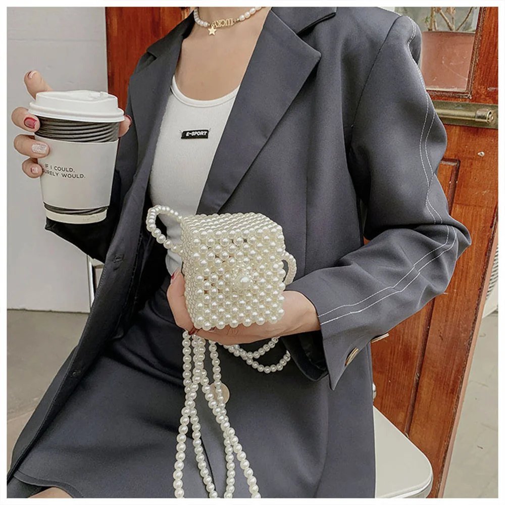 

Mini Pearl Bags Handmade Design Pearl Hollow Women Party Daily Bag Small Shoulder Bag for Women Messenger Purse Bolsas De Mujer