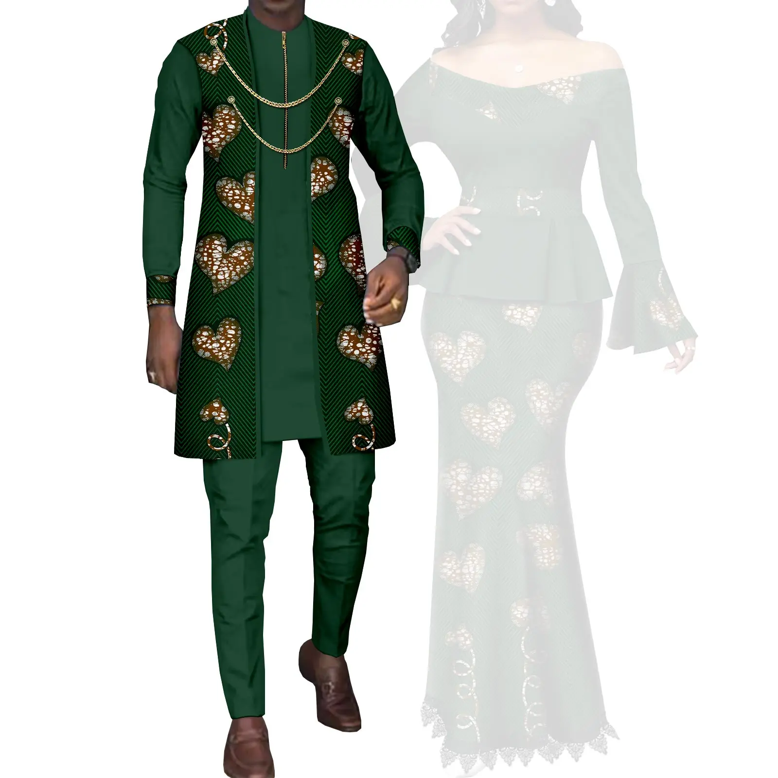 2 pezzi Set abi africani per uomo manica lunga Dashiki camicia lunga e pantaloni stampa africana abbigliamento patchwork abo da uomo WYn1858  200000343