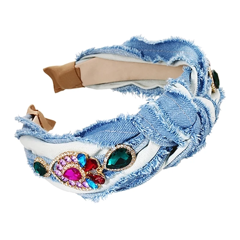 

ZHINI New Fashion Cowboy Knot Headbands for Women Luxury Colorful Zircon Crystal Handmade Hair Accessories Statement Jewelry