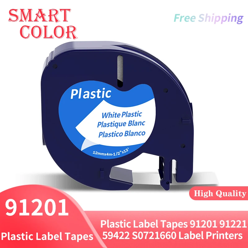 

10PCS Compatible Dymo LetraTag 91201 Black on White (12mm x 4m) Plastic Label Tapes 91201 91221 59422 S0721660 Label Printers