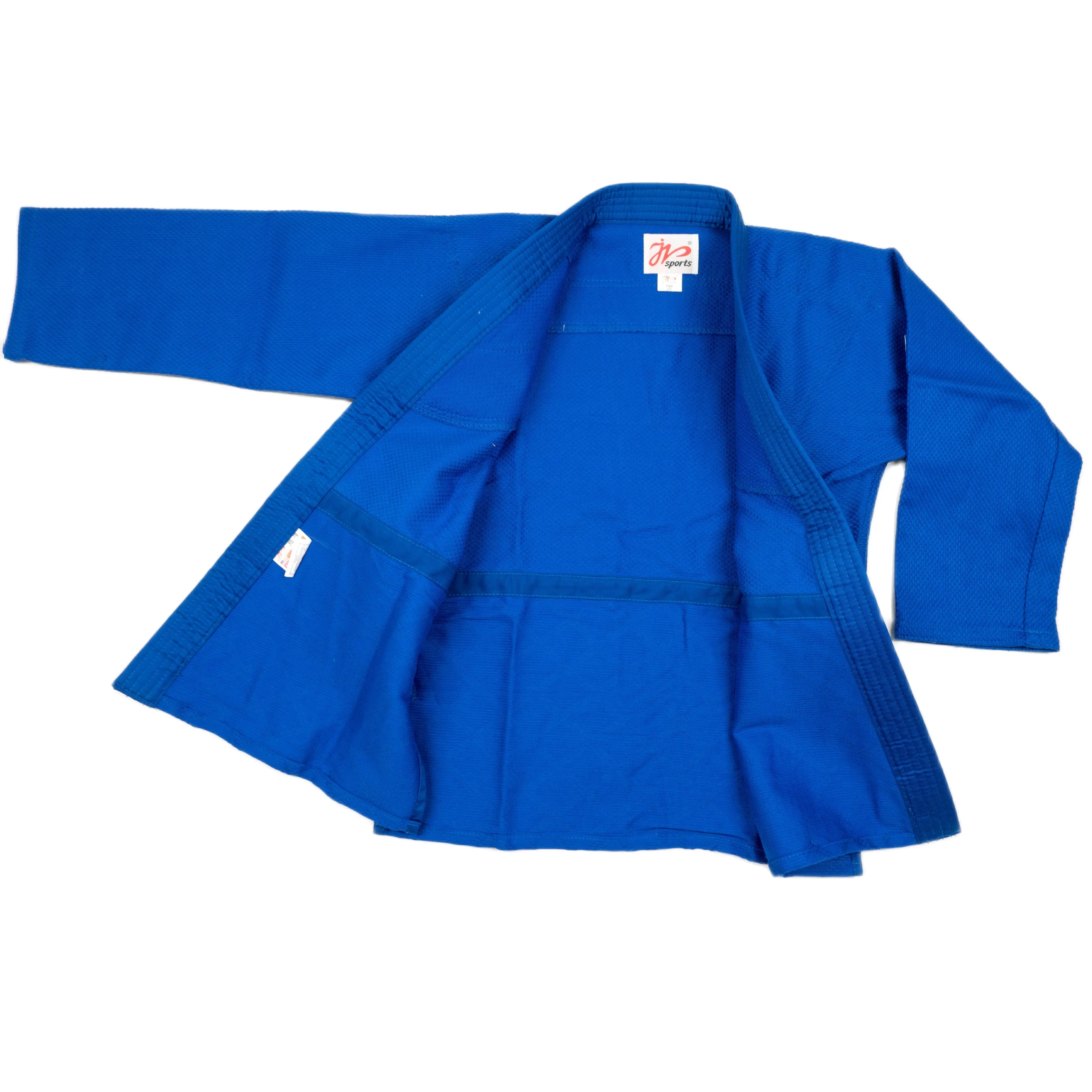 Uniforme de artes marciales profesional, Kimono azul y blanco de un solo tejido, perfecto para competición o entrenamiento con cinturón