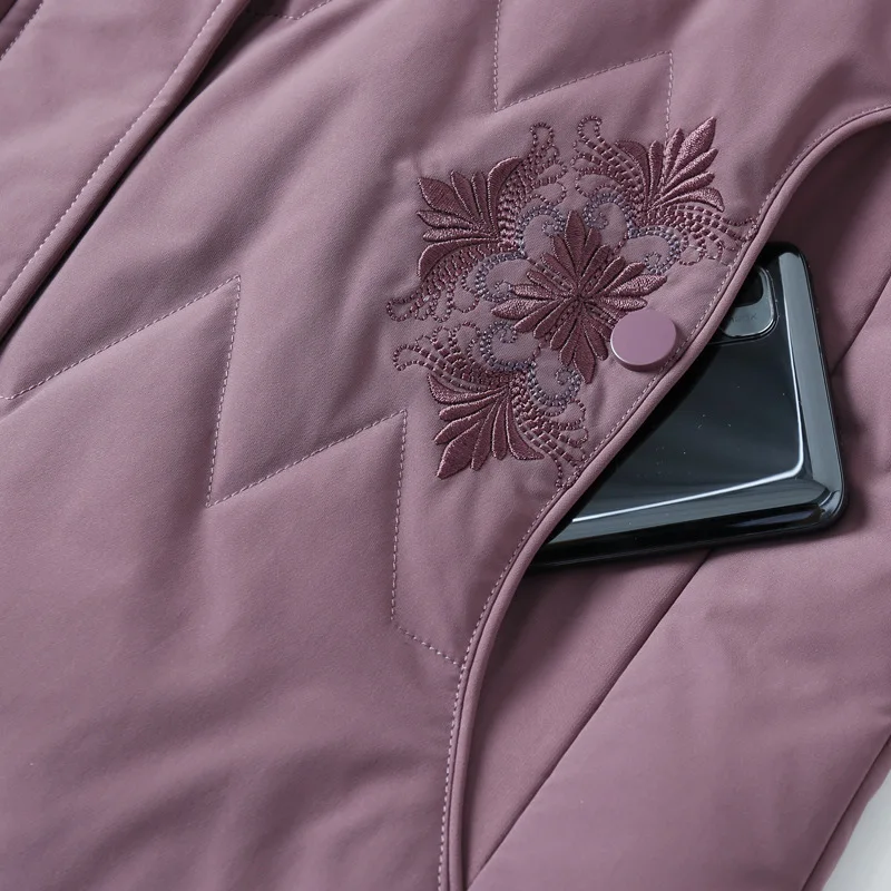 Real Fox Fur Collar White Eiderdown Down Jacket Women Long Large Size Loose Winter Coat Embroidered Coat for Middle-aged