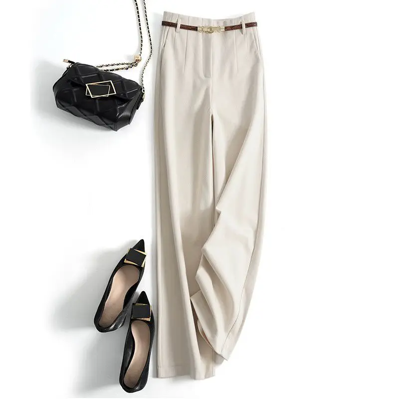 CGC الكورية موضة عالية الخصر فضفاض بنطال ذو قصة أرجل واسعة النساء السراويل الصوفية بسيطة الصلبة مستقيم السراويل الفضفاضة سراويل للجري غير رسمية