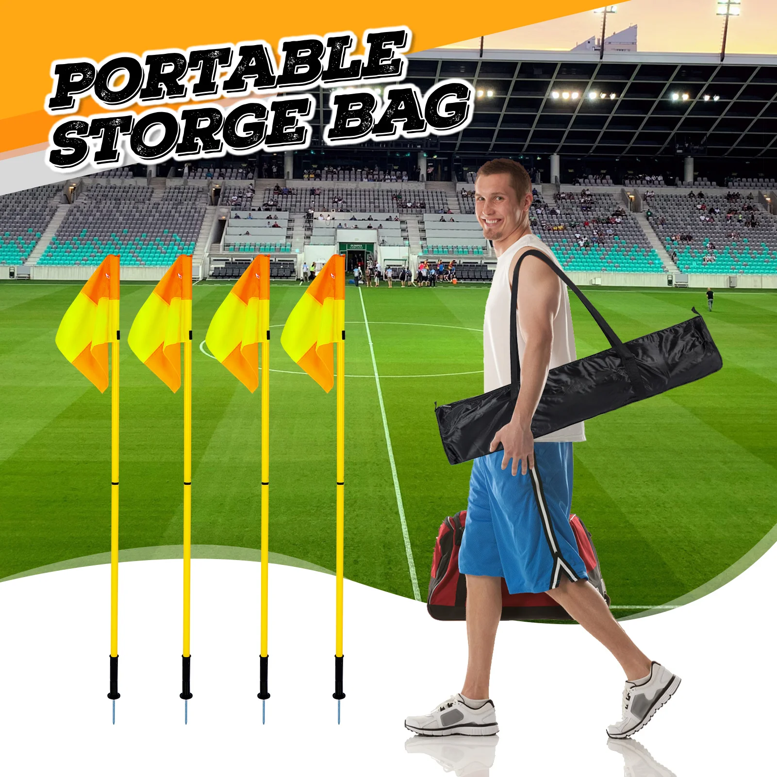Corner Flags Set for Soccer Field with 4pcs Square Flags 4pcs 2 Section 1.5m Soccer Poles Equipment for Training Outdoor