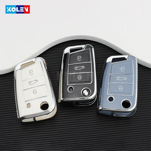 TPU 자동차 플립 키 케이스 커버 셸 VW 폭스 바겐 골프 7 MK7 Tiguan MK2 좌석 Ateca Leon FR 2 Ibiza Skoda Octavia Keyless 2