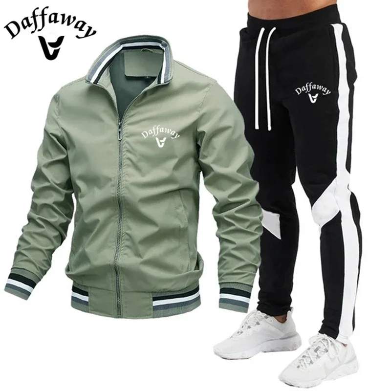 2024 Men's spring and Fall gym jogging suit casual baseball stand-up collar windproof jacket + splicing pants two-piece set
