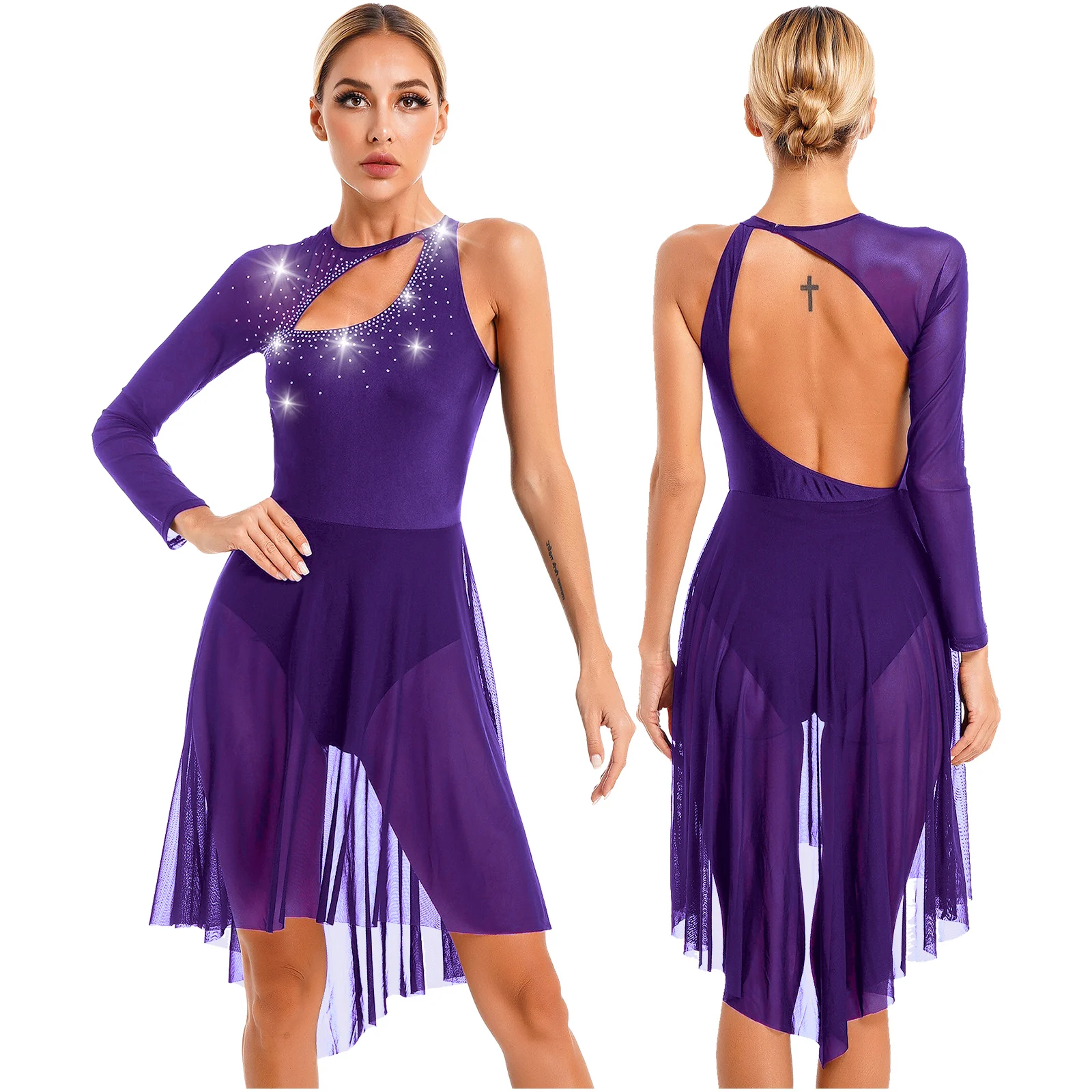 thumbnail image 1 of Vestido de baile de jazz para mujer, traje de patinaje artístico, traje de actuación de baile latino de tango lírico, vestido de salón moderno de manga larga, 1 of 5
