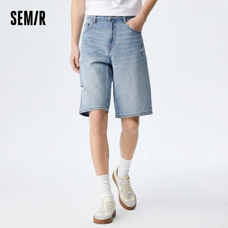 

Semir Jeans Men 2024 Summer New Lyocell High Street Trendy Retro Fashion Broken Hole Fifth Shorts