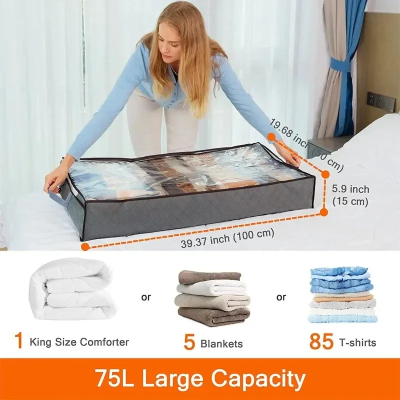 Underthebed Storage Bag Portable Foldable Quilt Bag Wardrobe Clothes Storage Box Large Capacity Dust Proof Organizing Box 3