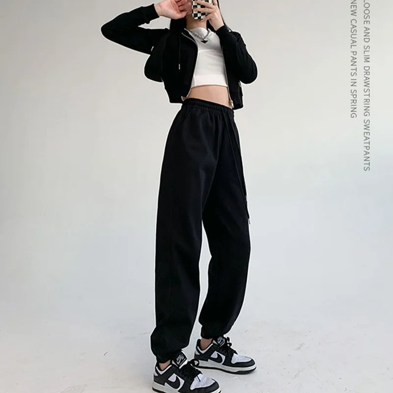 Women Spring Autumn Knitted Pants Fashion High Waist Straight Long Loose Sports Sweatpants Grils Female Ankle-Length Trousers