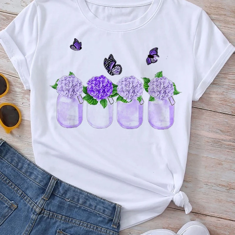 

Summer Tops Women T-Shirt Harajuku Graphic Tees Woman Short Sleeve Tshirt Clothes Female Blouse Butterfly Flowers Print T Shirt