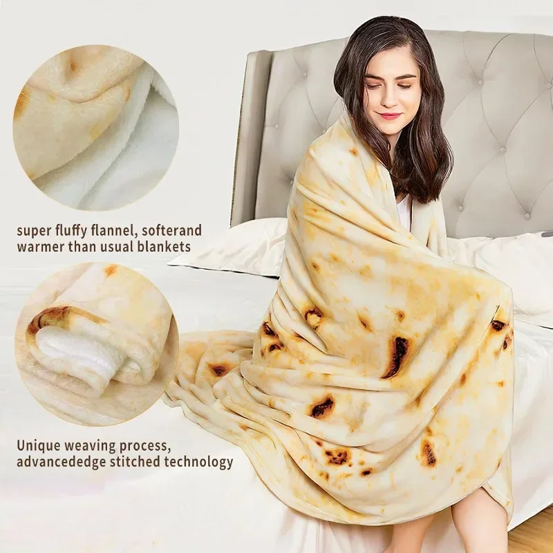 Mexican burrito blanket, 150 cm, sofa flannel blanket, creative tortilla blanket, suitable for family, office nap and travel, 4