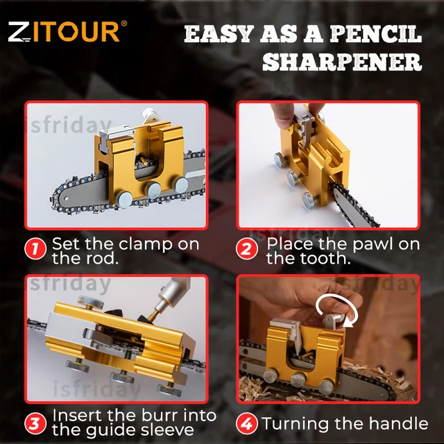 Zitour® Easy Portable Chainsaw Sharpener With 3PCS Grinder Stones Aluminium Chainsaw Sharpening Jig Chain Saw Drill Sharpen Tool 6