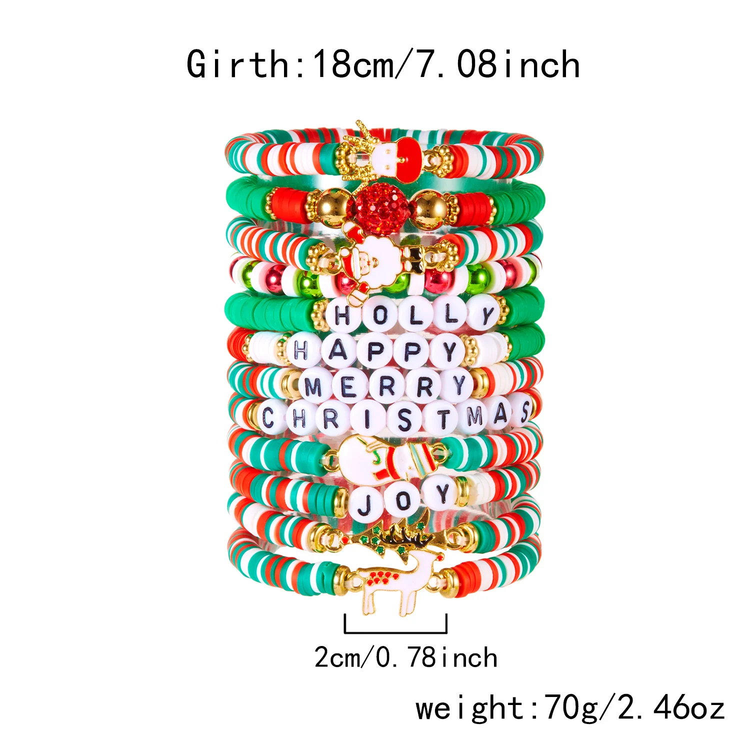12-teiliges Weihnachts-Armband-Set, bunte weiche Tonperlen, Kristallperlen, Weihnachtsmann-Anhänger, Armreif, Party-Schmuck, Weihnachtsgeschenke für – Detail 20