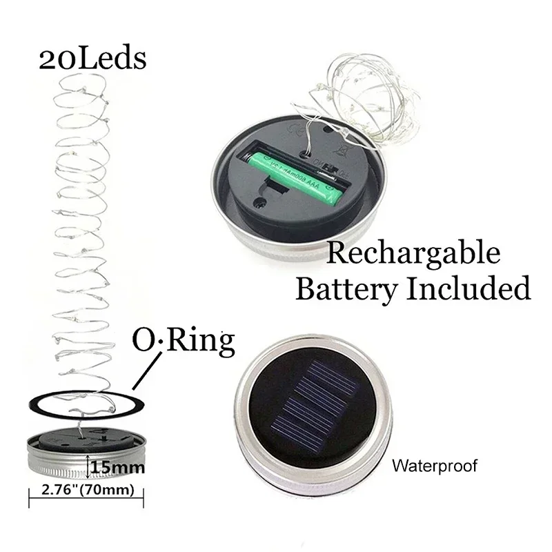 Solar Decorative Fairy Light Outdoor Waterproof Light Control Solar Power Glass Decorative Light Lid Accessories Solar Lamp Bead