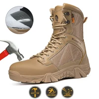 New Anti-smash Men's Safety Shoes Outdoor Waterproof Men Work Boots Protective Steel Toe Men Boots High help Desert Combat Boots