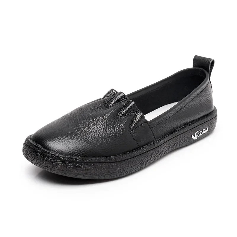Spring Women Loafers Shallow Authentic Leather Casual Flat Shoes Women Boat Shoes Soft Genuine Leather Shoes White 6
