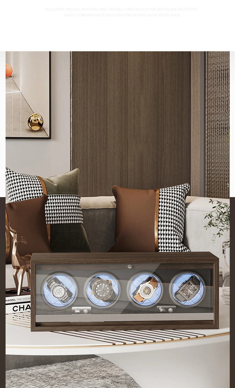 Luxury 4-Slot Automatic Watch Winder Box with High-Precision Japanese Motor, Premium Wo... - SKU LAWW1132 - UGI Packaging