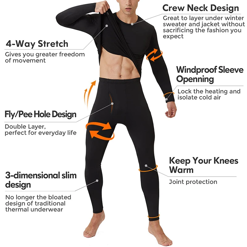 Long Johns Thermal Underwear Set for Men for Cold Weather Warm Base Layer Shirt Top Bottom Long Sleeves Undershirts Underpants