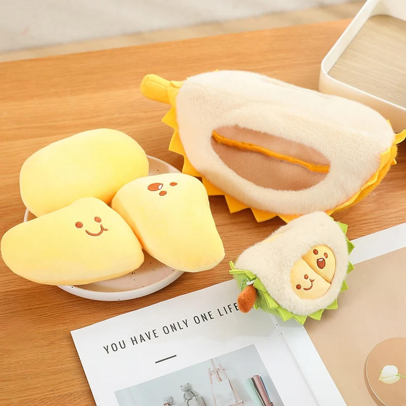 Realistic Durian Plush Toys Lifelike Durian Shaped Pillow Plushie With Green Shell and Mini Fruit Pulps King Of Fruit Soft Dolls 5