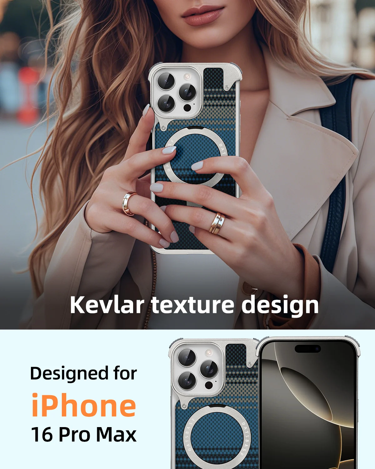 Eary for iPhone 17 16 Pro Max Case Magsafe with Magnetic Kickstand Kevlar Fiber Texture Phone Cover Metal Frameless Shockproof