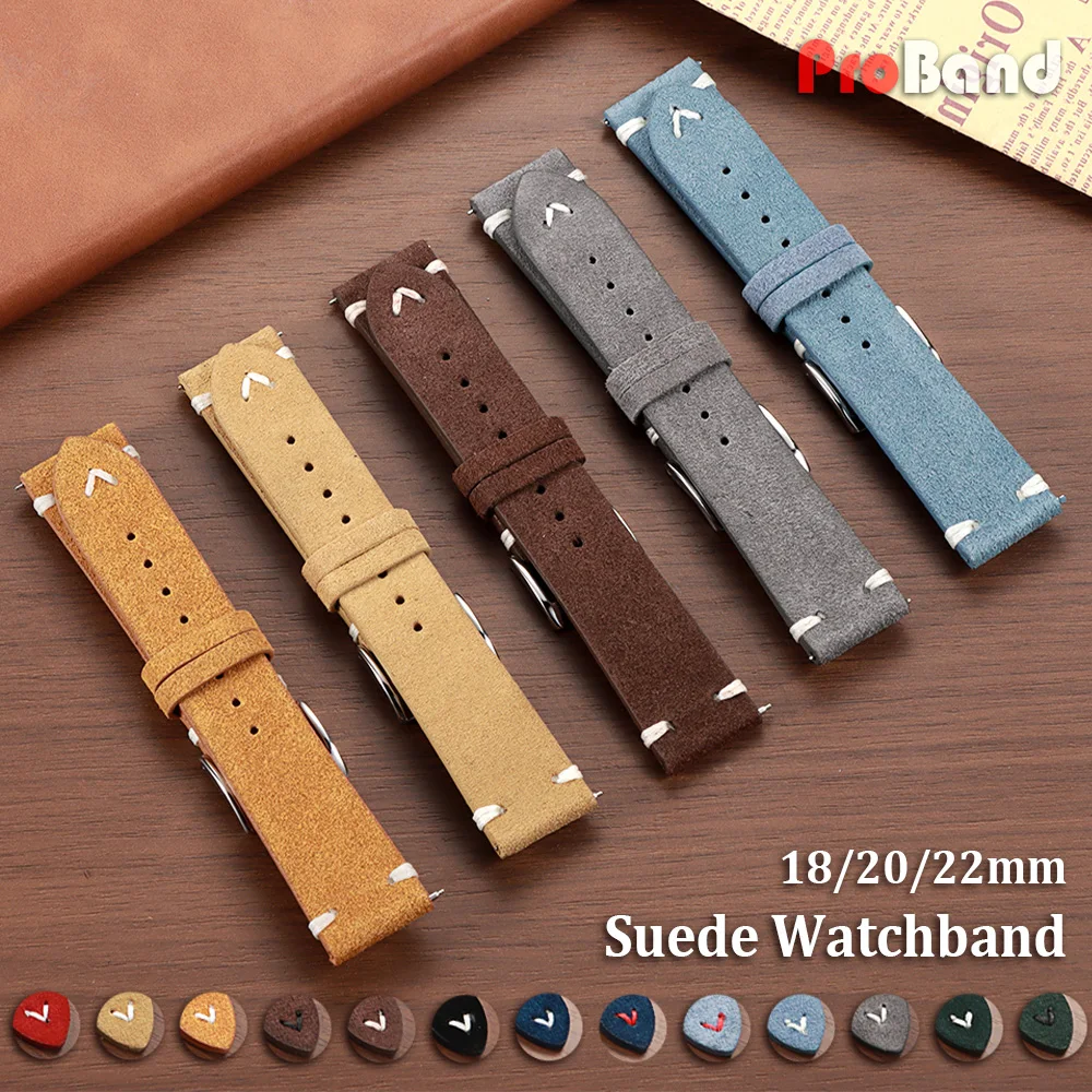 Vintage Genuine Suede Leather Quick Release Watch Strap - Handmade Unisex Sport Bracelet