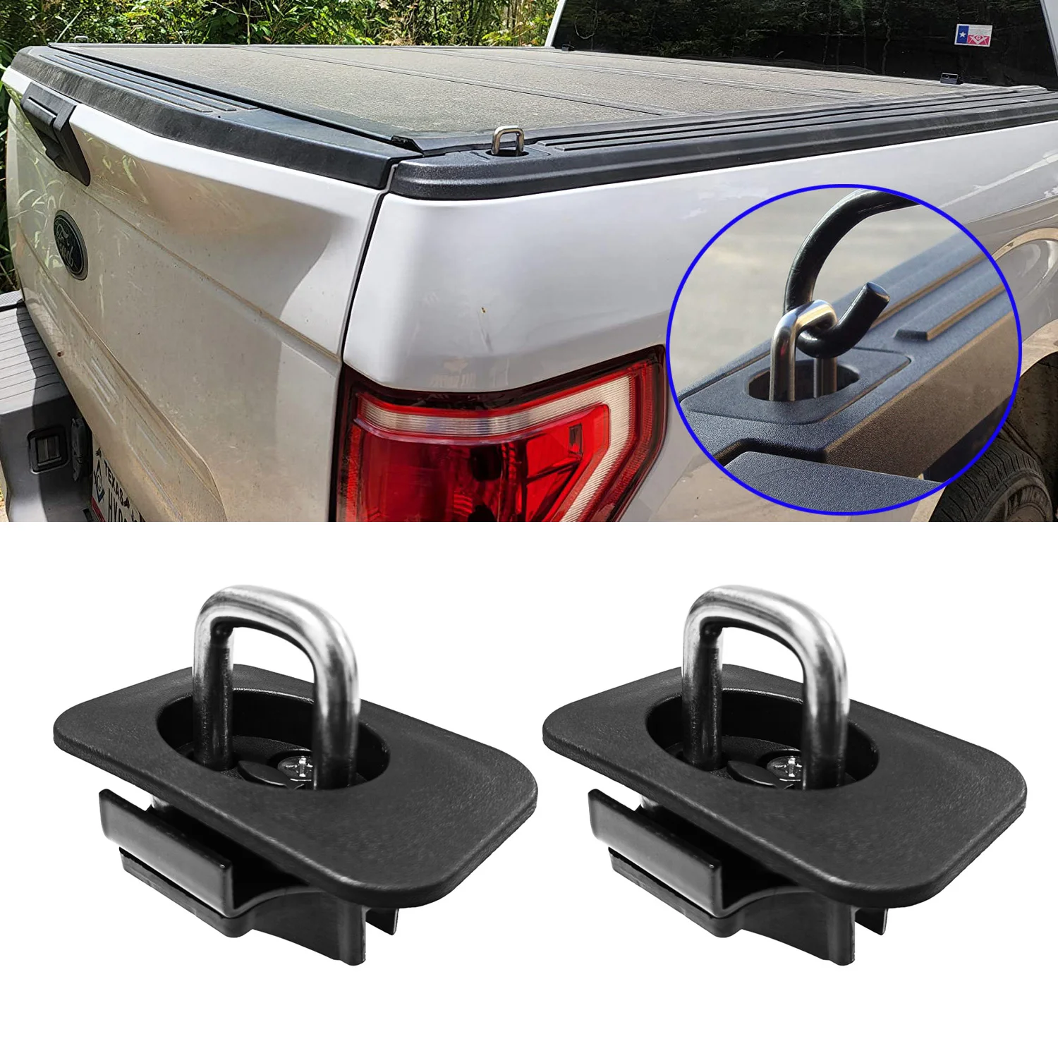 Retrátil Pickup Tie Down Anchor, Caminhão cama Top Side Wall D Anel Clip Gancho para Ford F150 98-14, Silverado GMC Sierra, 1 par