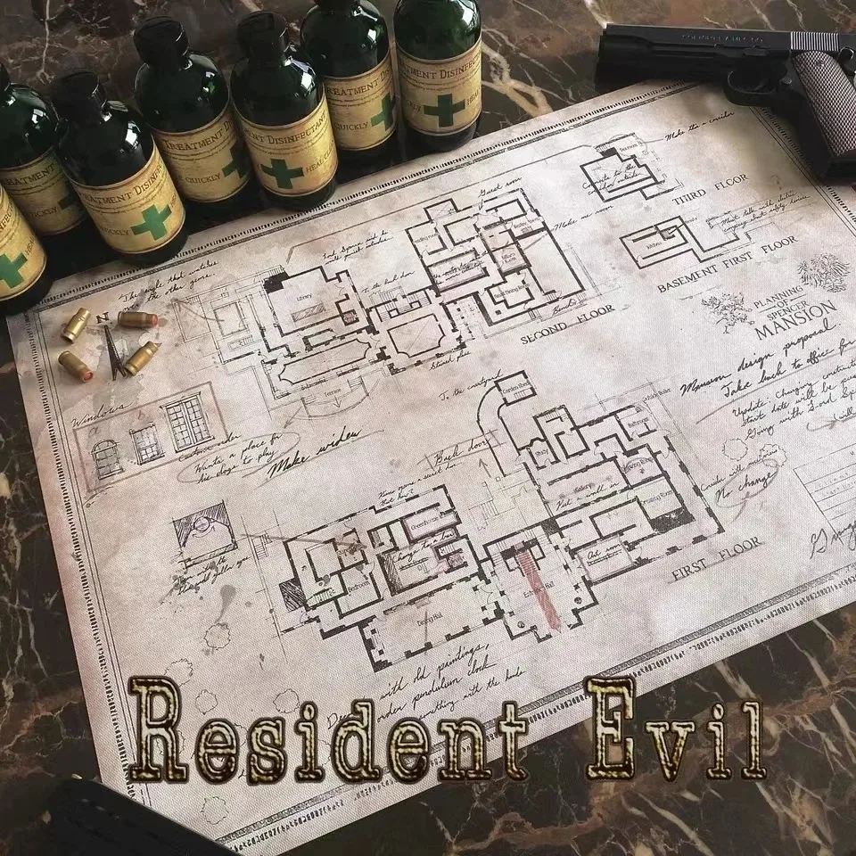 Jogo Residents Evils inspirado em 2 Remake Raccoon City Mapa da mansão do  departamento de polícia The Spencer Mansion Plan - AliExpress, image size:960x960