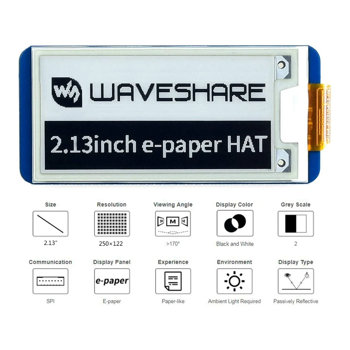 Waveshare-lcd Pixel E-ink Display para Raspberry pi Hat Cores 250x122 Pixel E-paper Screen 2.13 Preto Branco 4b 3b Mais 3b 2b Zero - Imagem 3