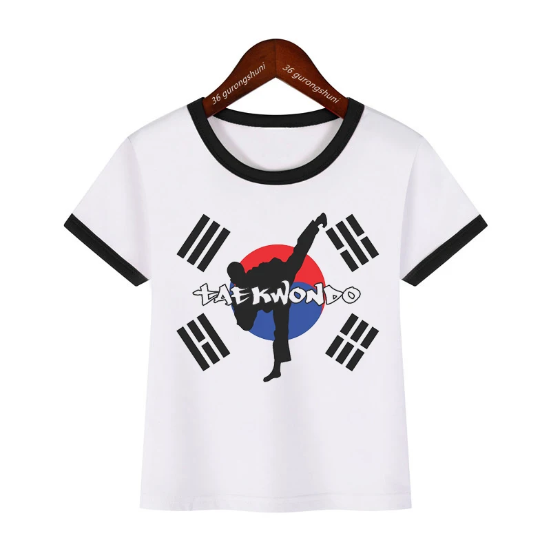 Newly Boys Tshirt Taekwondo Fighter Korean Martial Art Kick And Punch Graphic Print T-Shirt Kids Summer Toddler Tshirt Tops 4